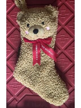 Set of 2 brown FAO Schwarz Teddy Bear Christmas Stocking Plush